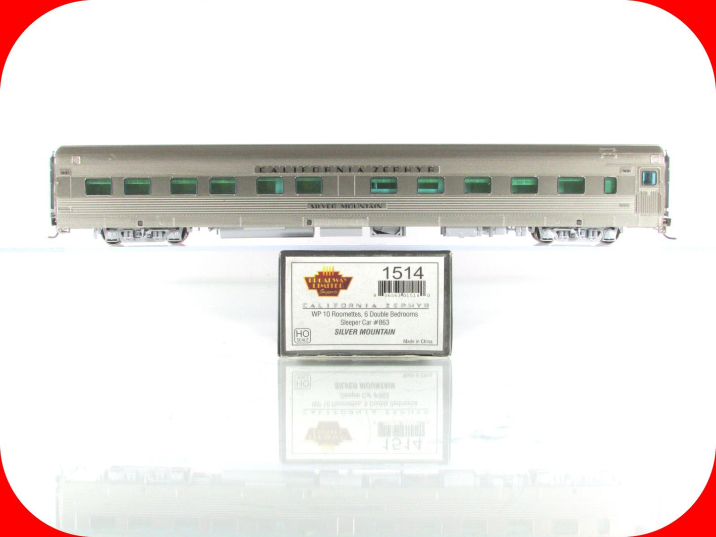 HO Scale ***WP CA ZEPHYR*** SILVER MOUNTAIN Sleeper #863 -Broadway 1514, Lighted