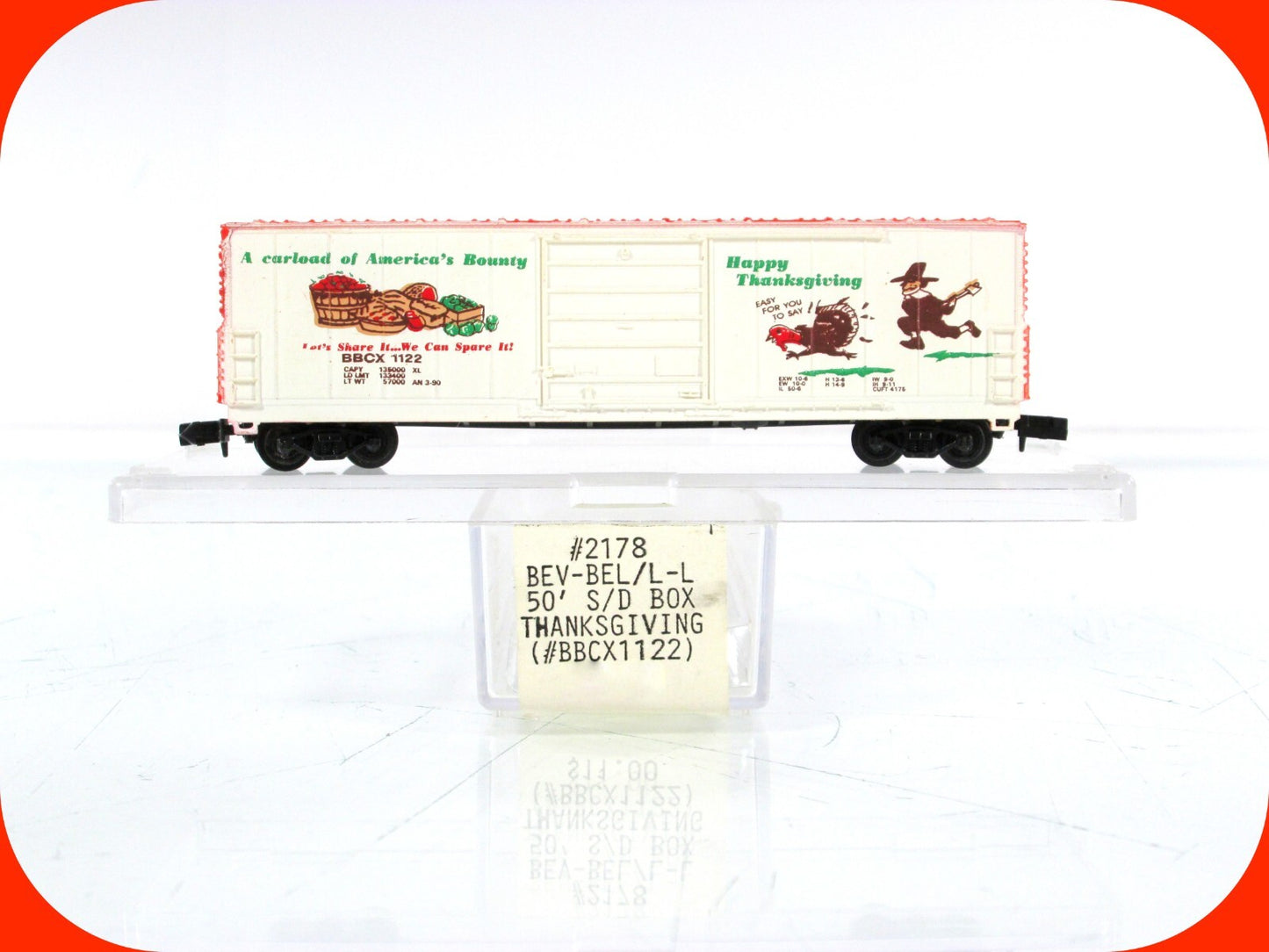 N Scale ***HAPPY THANKSGIVING*** 50' Box Car, BBCX 1122 -- Bev-Bel 2178 ***RARE*