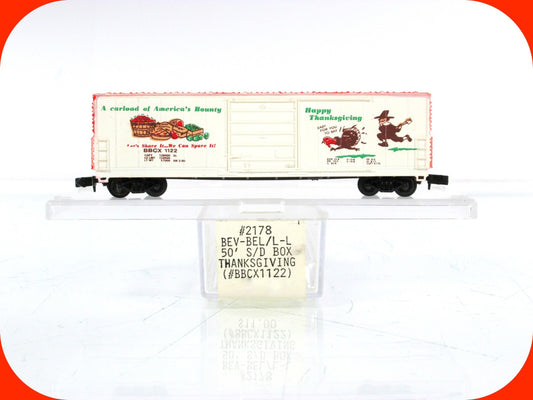 N Scale ***HAPPY THANKSGIVING*** 50' Box Car, BBCX 1122 -- Bev-Bel 2178 ***RARE*