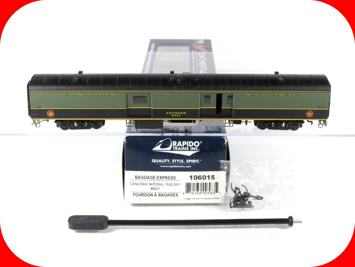 HO Scale ***CANADIAN NATIONAL*** Baggage #9221 --Rapido 106015, Lighted **RARE*