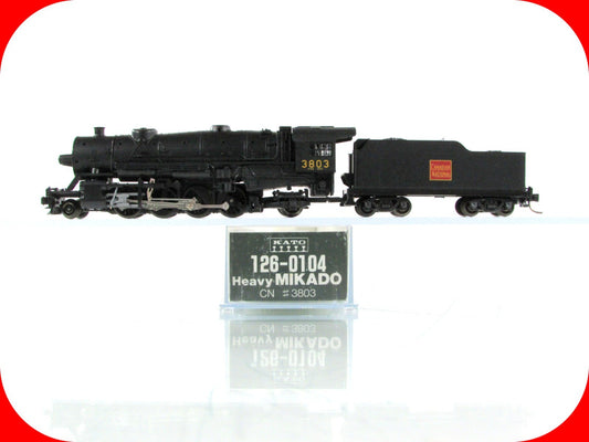 N Scale ***CANADIAN NATIONAL*** Heavy Mikado 2-8-2 Steamer #3803 - Kato 126-0104