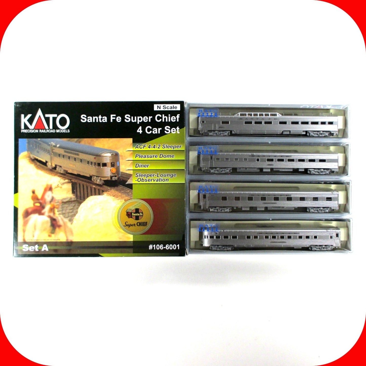 N Scale ***SANTA FE SUPER CHIEF*** Lightweight Passenger Set A --- Kato 106-6001