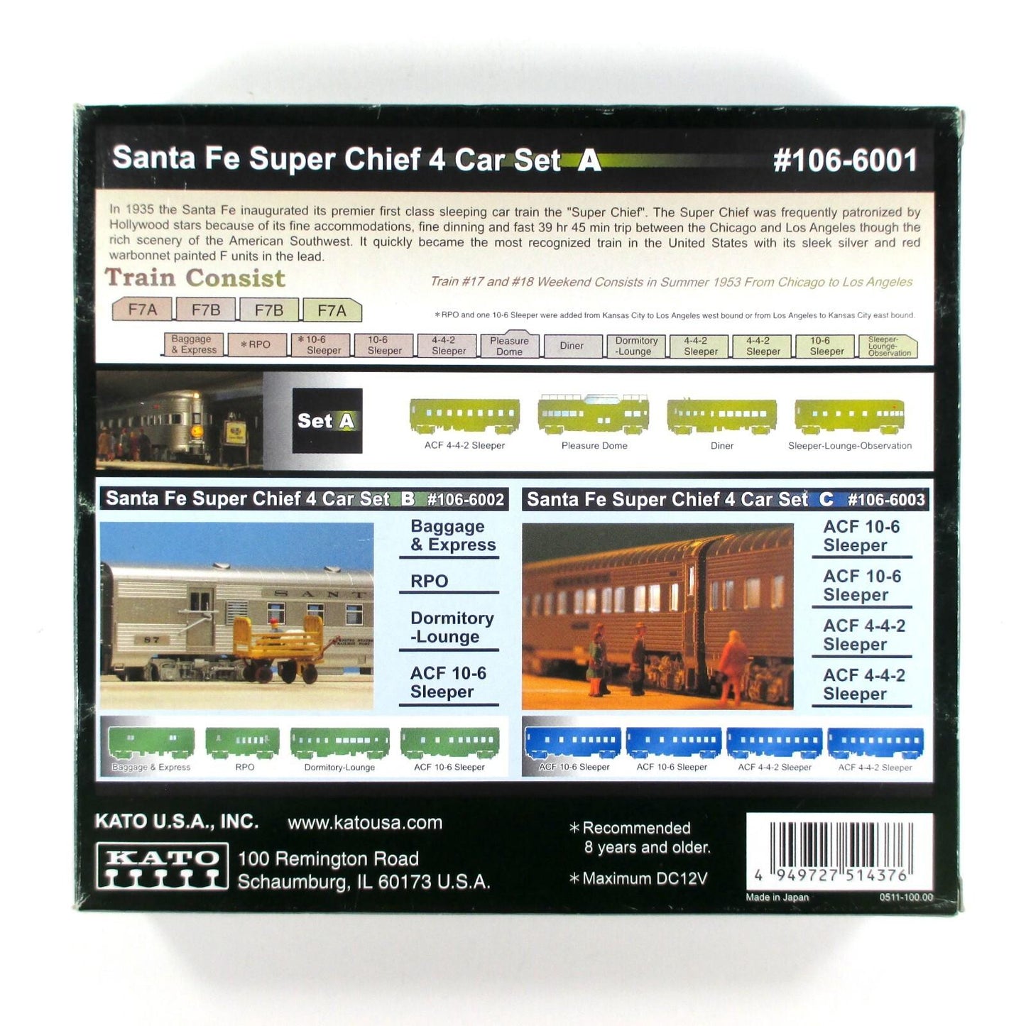 N Scale ***SANTA FE SUPER CHIEF*** Lightweight Passenger Set A --- Kato 106-6001