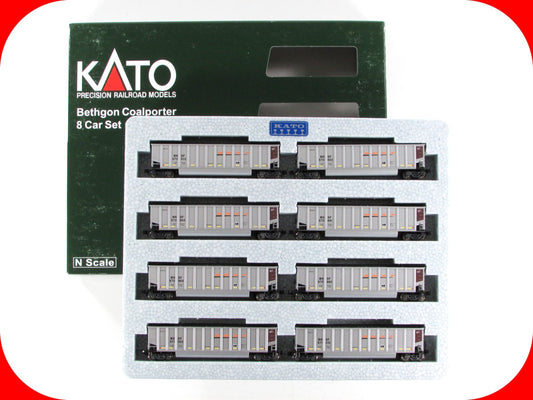 N Scale **BNSF SWOOSH** BETHGON Coalporter 8-Car Set, Coal Loads - Kato 106-4625