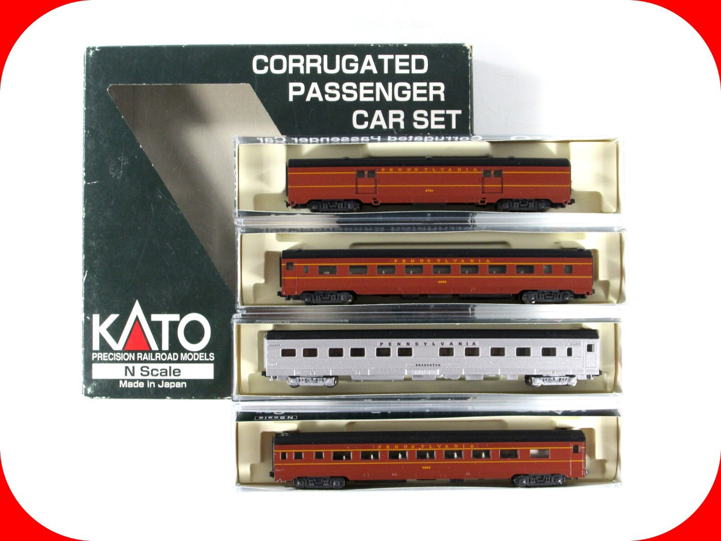 N Scale ***PENNSYLVANIA*** Corrugated Passenger Car 4-Pack Set C,  Kato 106-1701