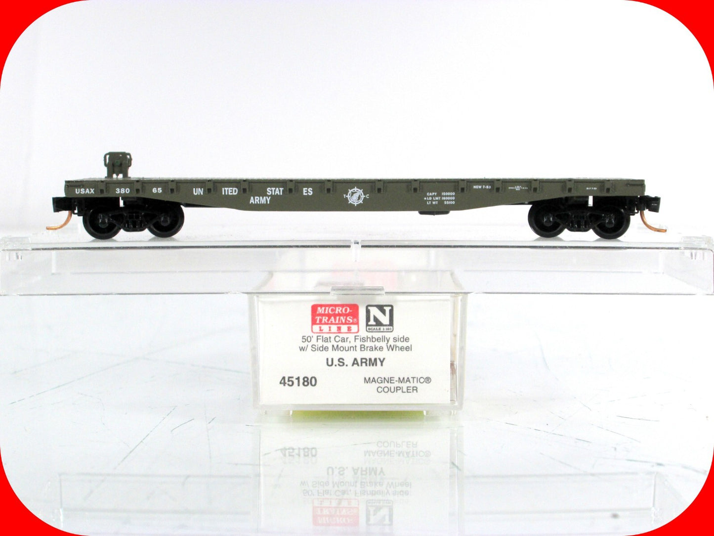 N Scale ***UNITED STATES ARMY*** 50' Flat Car, USAX 38065 --- Micro Trains 45180