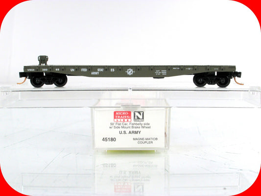 N Scale ***UNITED STATES ARMY*** 50' Flat Car, USAX 38065 --- Micro Trains 45180
