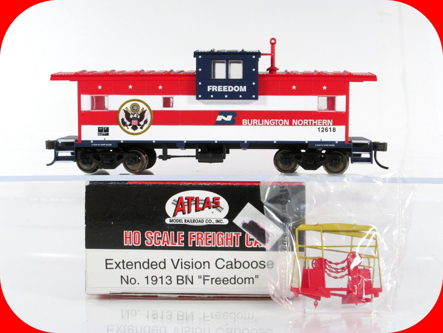HO Scale **BURLINGTON NORTHERN FREEDOM** Caboose #12618 -Atlas 1913, Knuckle Cpl