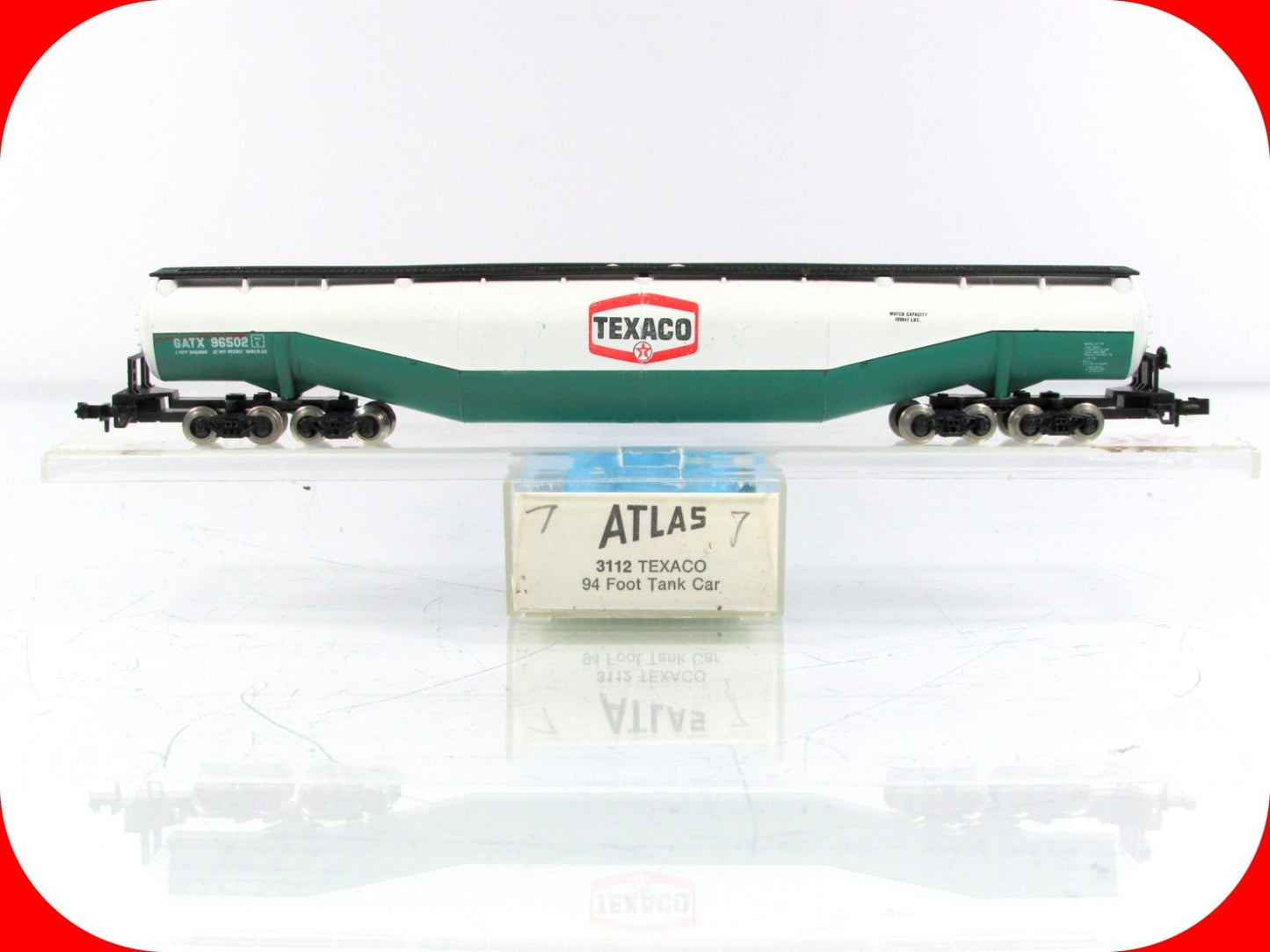 N Scale ***TEXACO*** 94' Jumbo Whale Belly Tank Car, GATX 96502 --- Atlas 3112