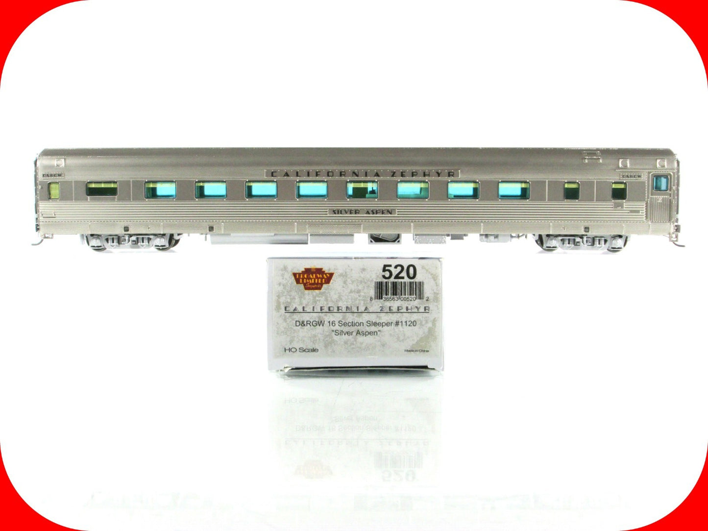 HO Scale ***DRGW CA ZEPHYR*** SILVER ASPEN Sleeper 1120 -Broadway 520, Lighted