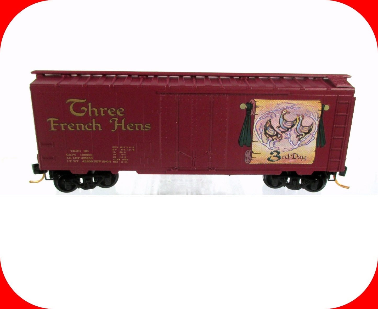 N Scale ***THREE FRENCH HENS*** 12 Days Christmas Box Car - Micro Trains 21503