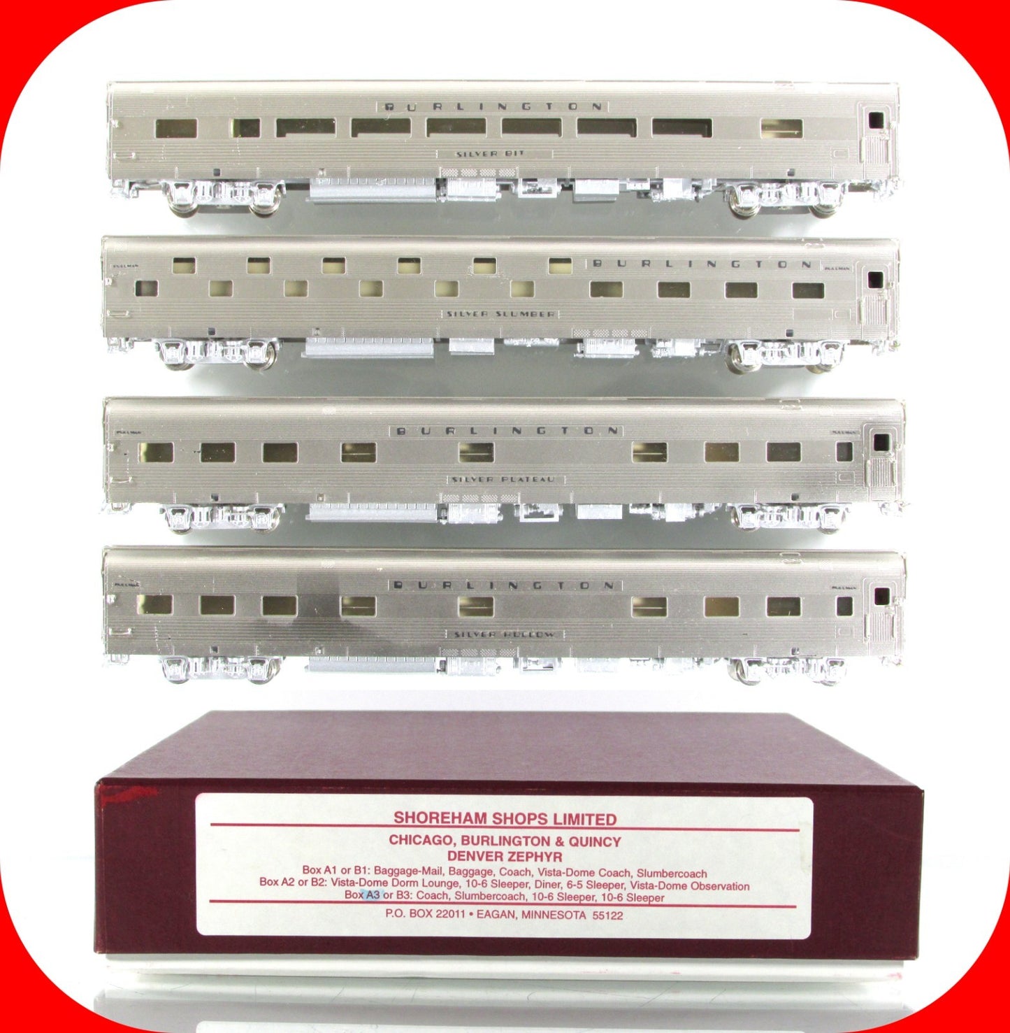 N Scale BRASS **CB&Q DENVER ZEPHYR** Passenger 4-Car Set - SHOREHAM Box A3 *RARE