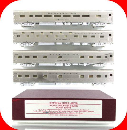 N Scale BRASS **CB&Q DENVER ZEPHYR** Passenger 4-Car Set - SHOREHAM Box A3 *RARE
