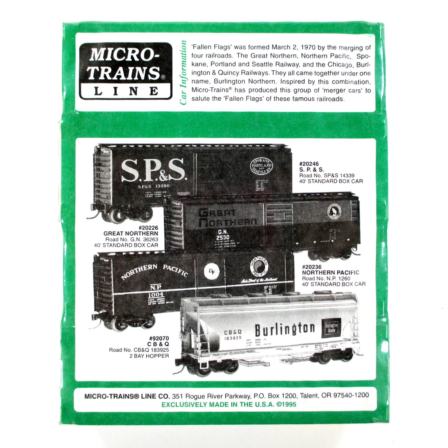 N Scale ***CB&Q, GN, NP, SP&S*** Box Car & Hopper 4-Pack - Micro Trains 20226-2