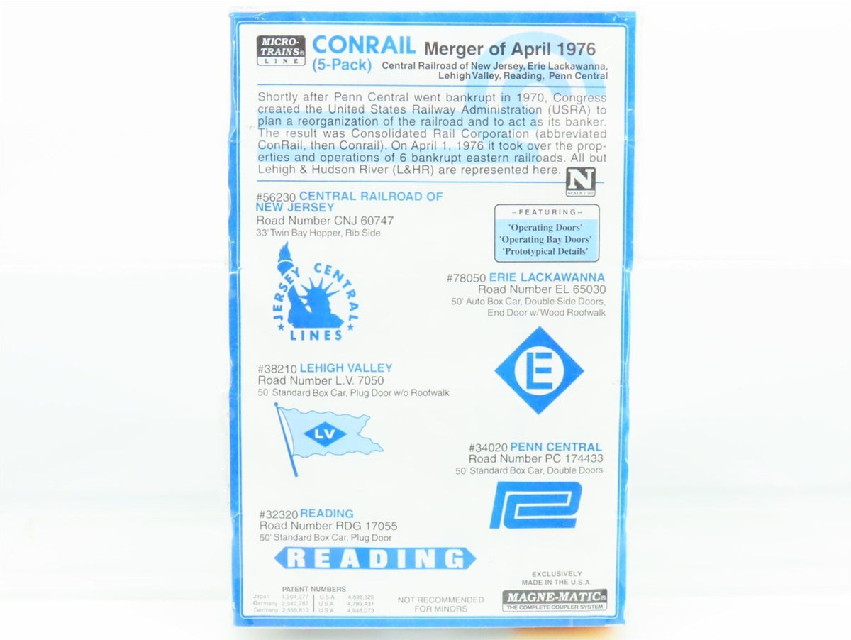 N Scale *CONRAIL Merger* CNJ,PC,LV,RDG,EL Fallen Flag Set - Micro Trains 78052