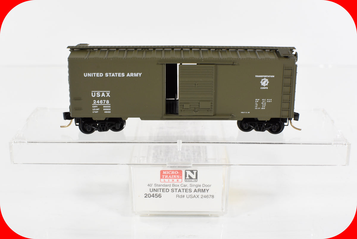 N Scale ***UNITED STATES ARMY*** 40' Box Car, USAX 24678 --- Micro Trains 20456