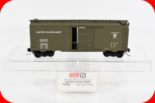 N Scale ***UNITED STATES ARMY*** 40' Box Car, USAX 24678 --- Micro Trains 20456