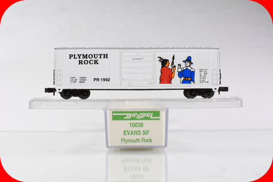 N Scale ***PLYMOUTH ROCK*** Patriotic 50' Box Car, PR 1992 - Bev-Bel 10036