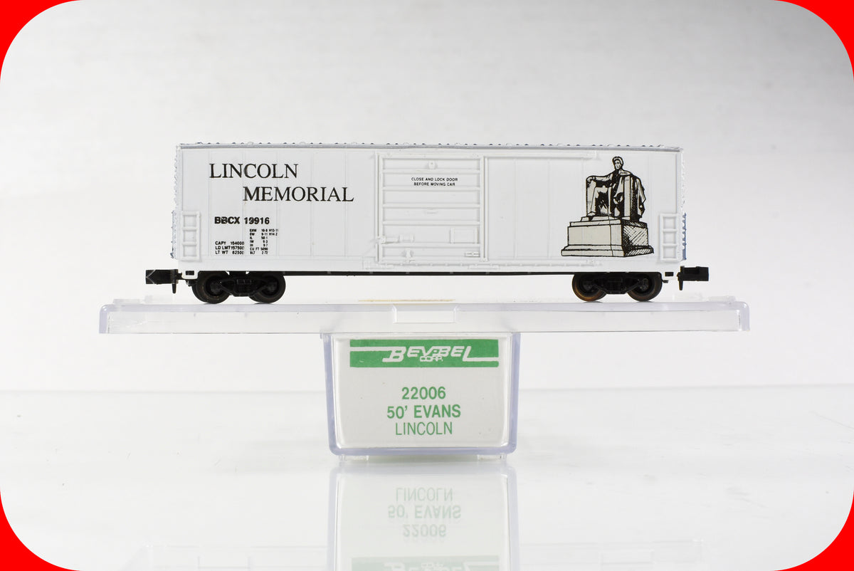 N Scale ***ABRAHAM LINCOLN MEMORIAL*** 50’ Box Car, BBCX 19916 -- Bev-Bel 22006