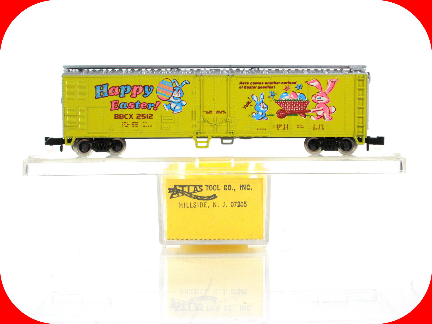 N Scale ***HAPPY EASTER*** 50' Single Door Box Car, BBCX 2512 - Atlas / Bev-Bel