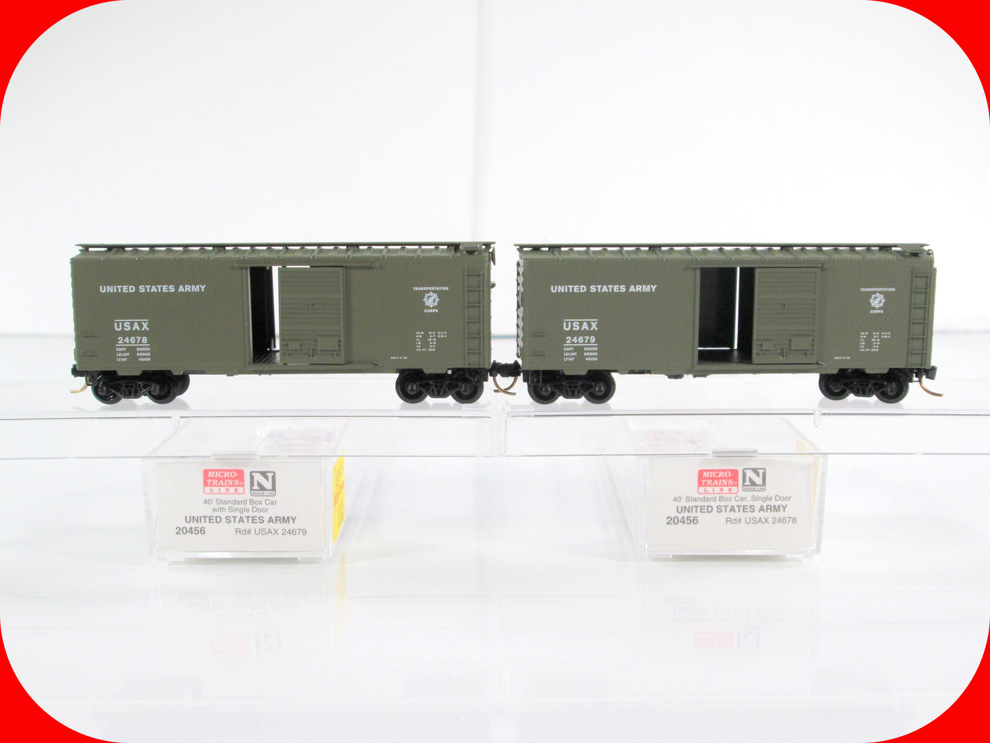 N Scale **US ARMY** 40' Box Car 2-Pack, USAX #24678 #24679 - Micro Trains 20456