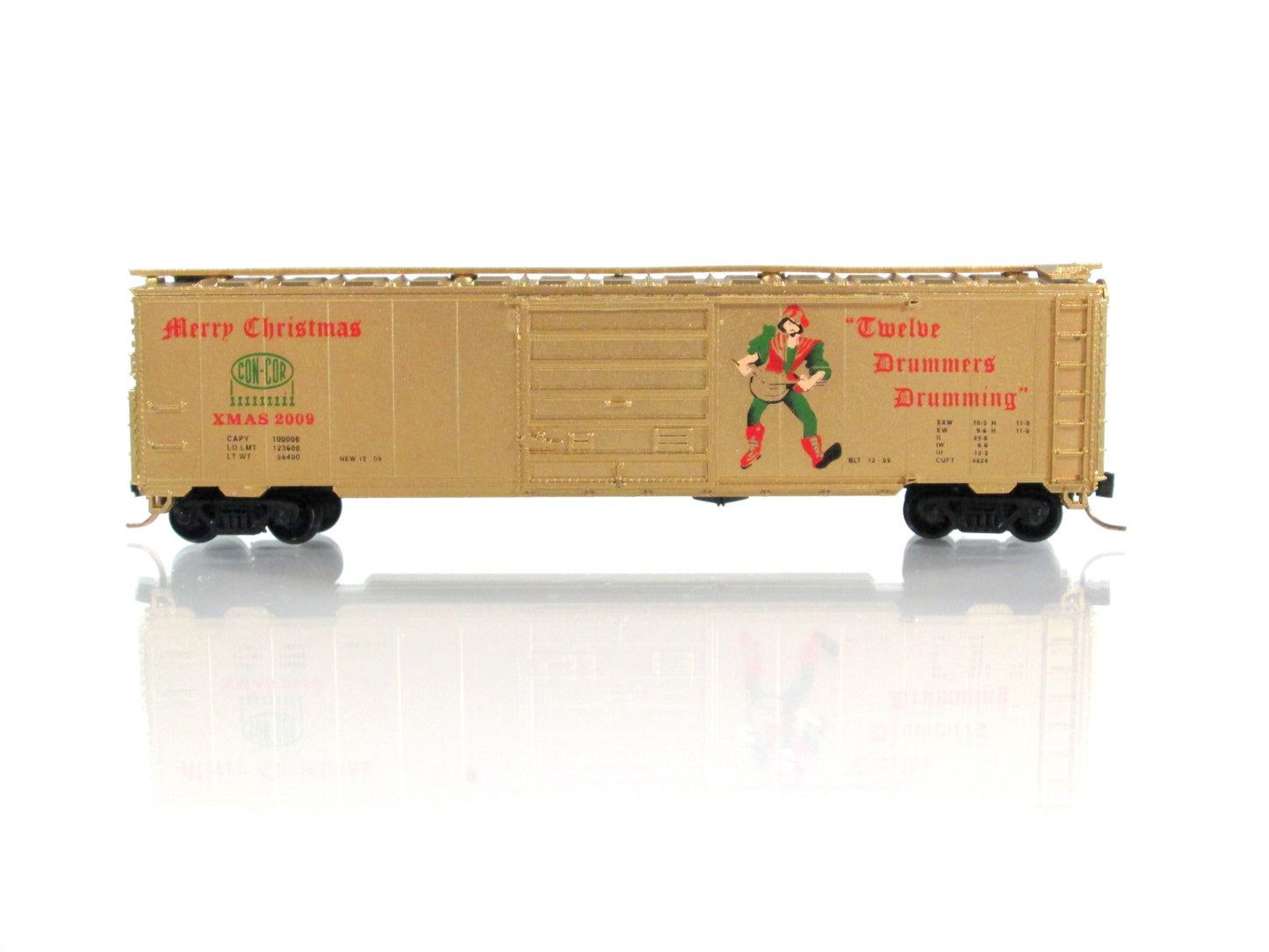 N Scale **12 DRUMMERS DRUMMING** Christmas Box Car - Con-Cor 02009N, MTL Cplrs