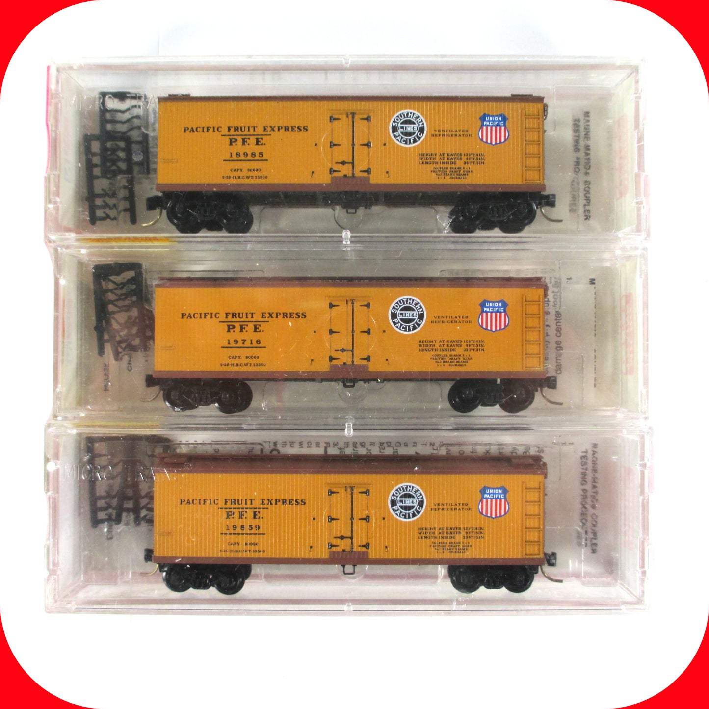 N Scale ***PACIFIC FRUIT EXPRESS** UP, SP Reefer 3-Car Set - Micro Trains 47062