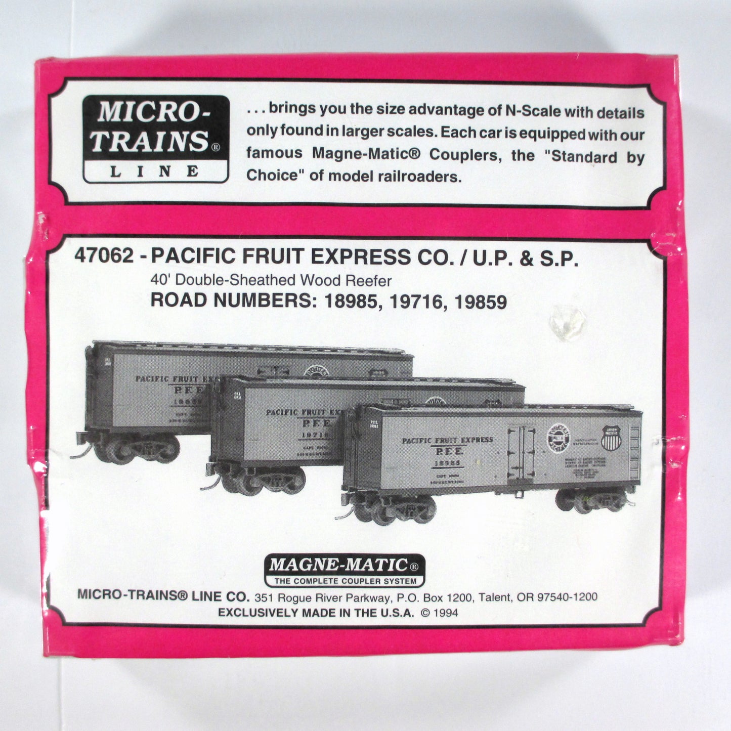 N Scale ***PACIFIC FRUIT EXPRESS** UP, SP Reefer 3-Car Set - Micro Trains 47062