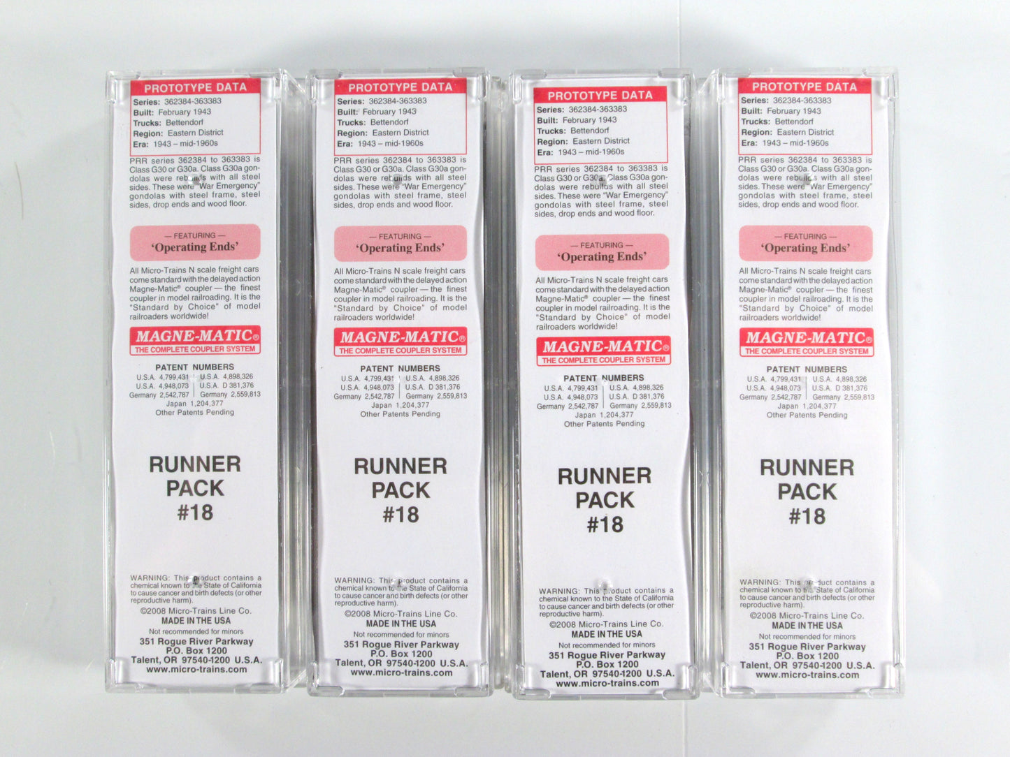 N Scale ***Pennsylvania** 50' Gondola Runner 4-Pack #18 - Micro Trains 99300018