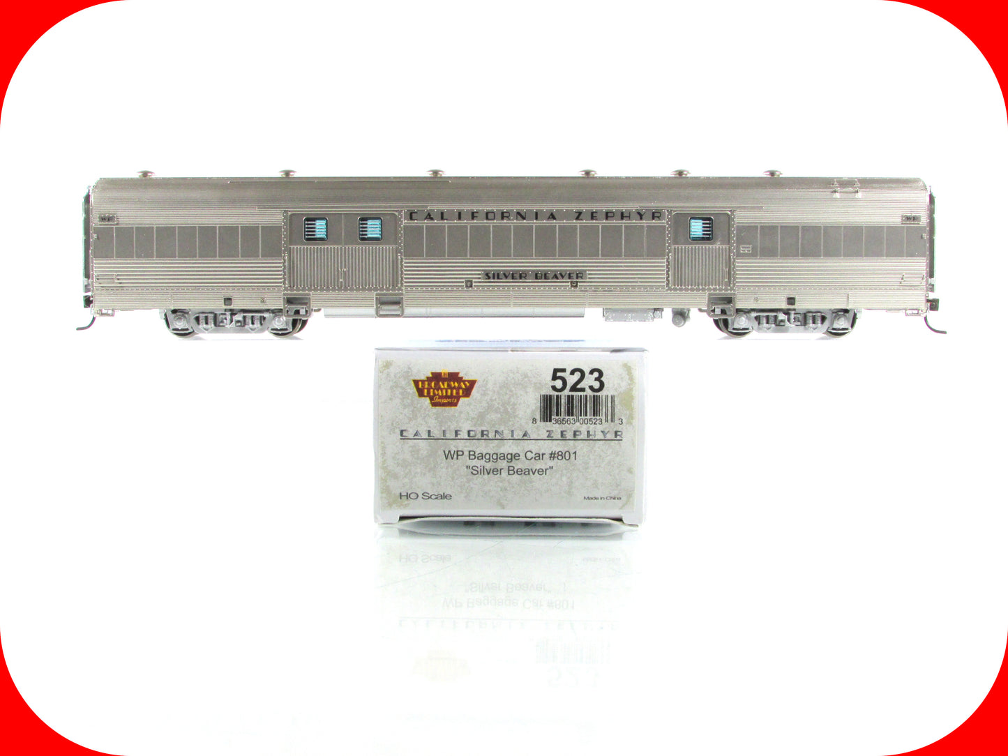 HO Scale *CA ZEPHYR* SILVER BEAVER Baggage Car, WP #801 - Broadway 523, Lighted