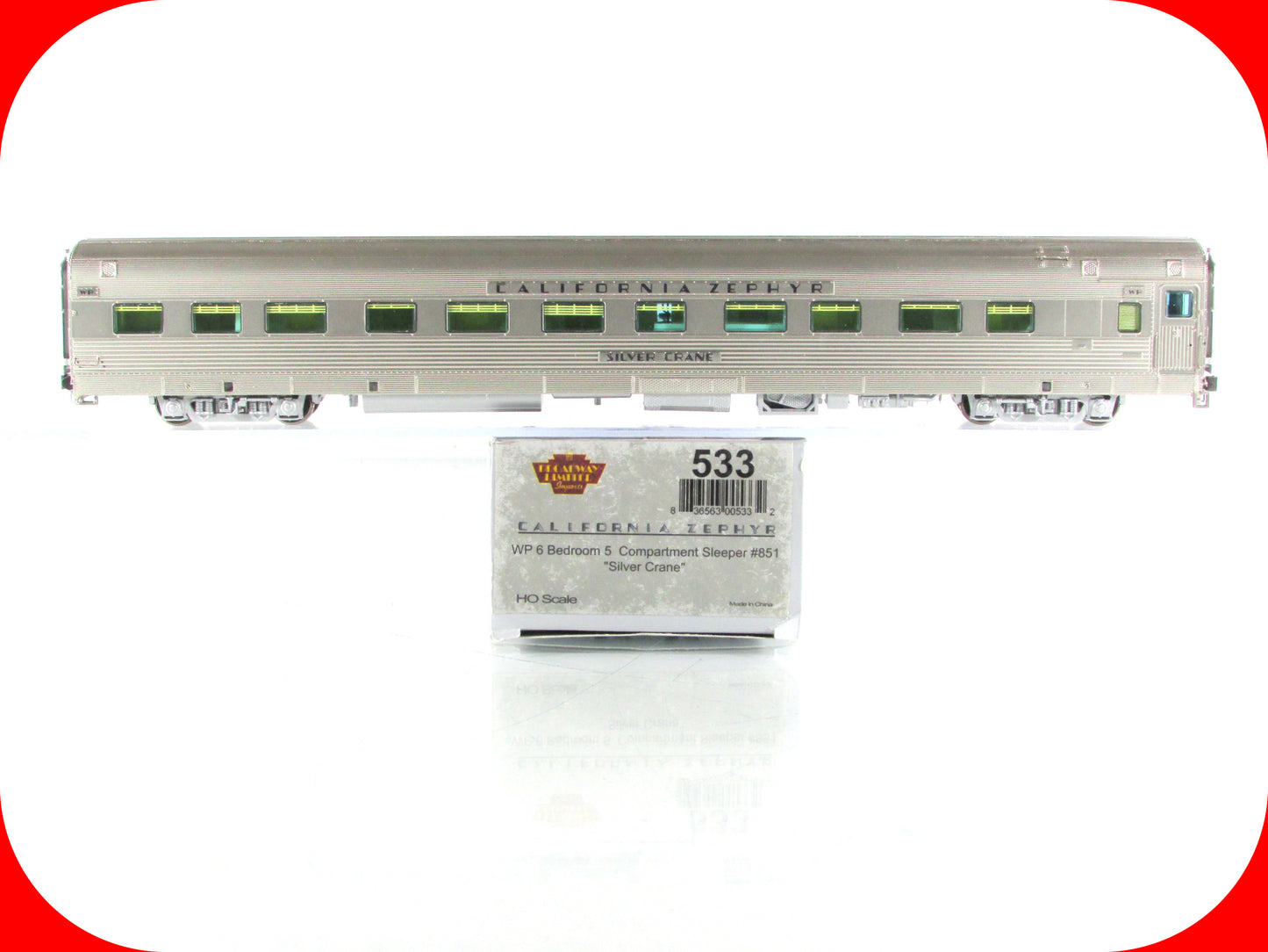 HO Scale ***WP CA ZEPHYR*** SILVER CRANE Sleeper #851 ---- Broadway 533, Lighted