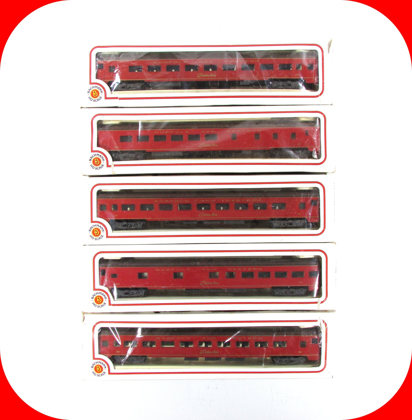 HO Scale *N&W POWHATAN ARROW* Passenger 5-Set - Bachmann 43-1290, Knuckle Cplrs