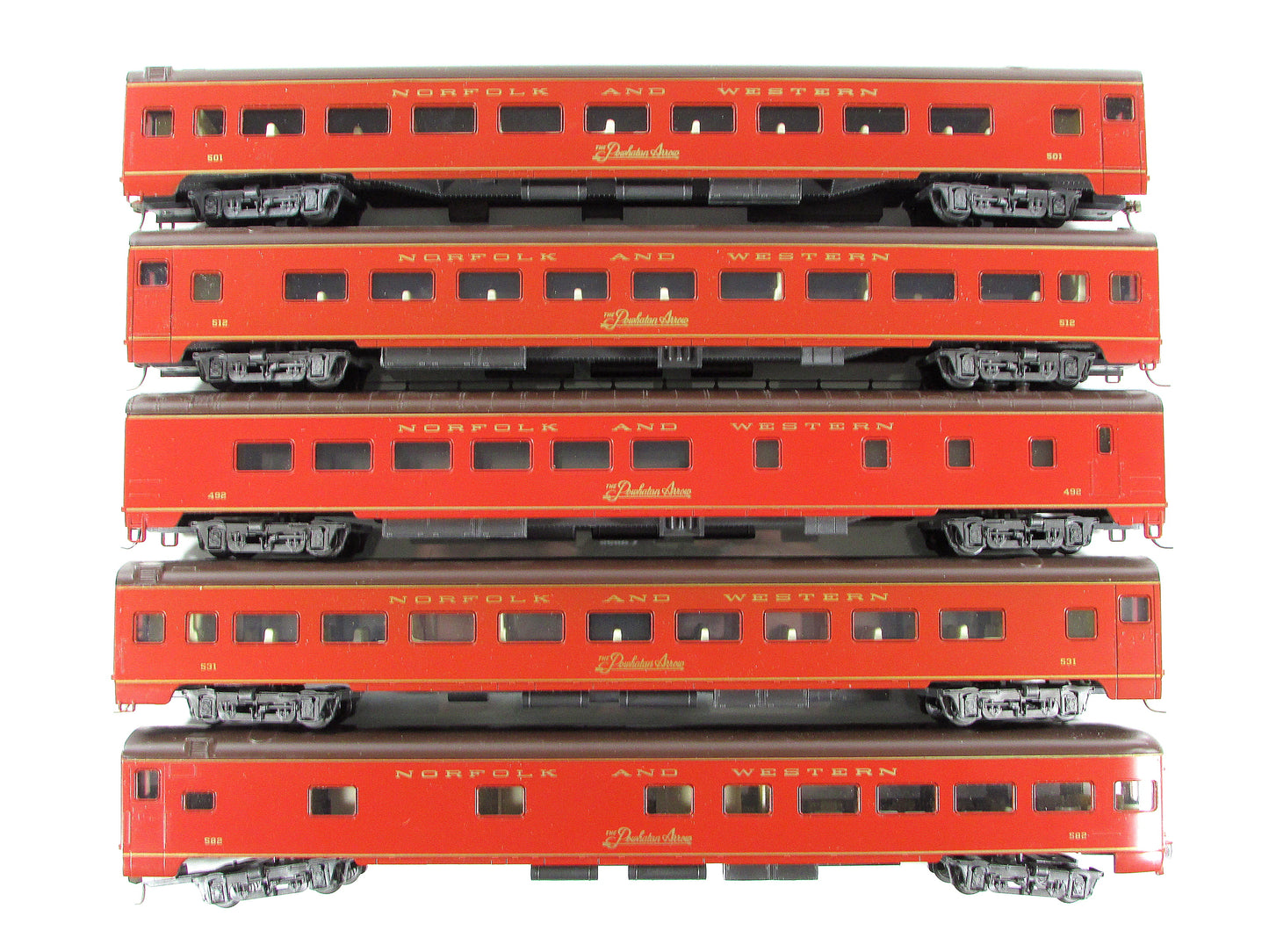 HO Scale *N&W POWHATAN ARROW* Passenger 5-Set - Bachmann 43-1290, Knuckle Cplrs