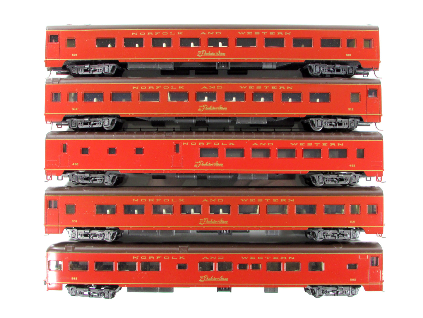 HO Scale *N&W POWHATAN ARROW* Passenger 5-Set - Bachmann 43-1290, Knuckle Cplrs