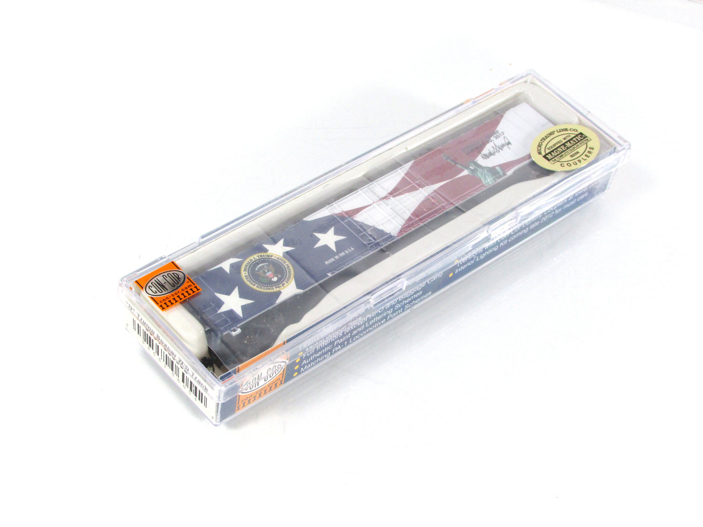 N Scale **DONALD TRUMP 45** Presidential 86' Box Car, 2017 - Con Cor, MTL Cplrs