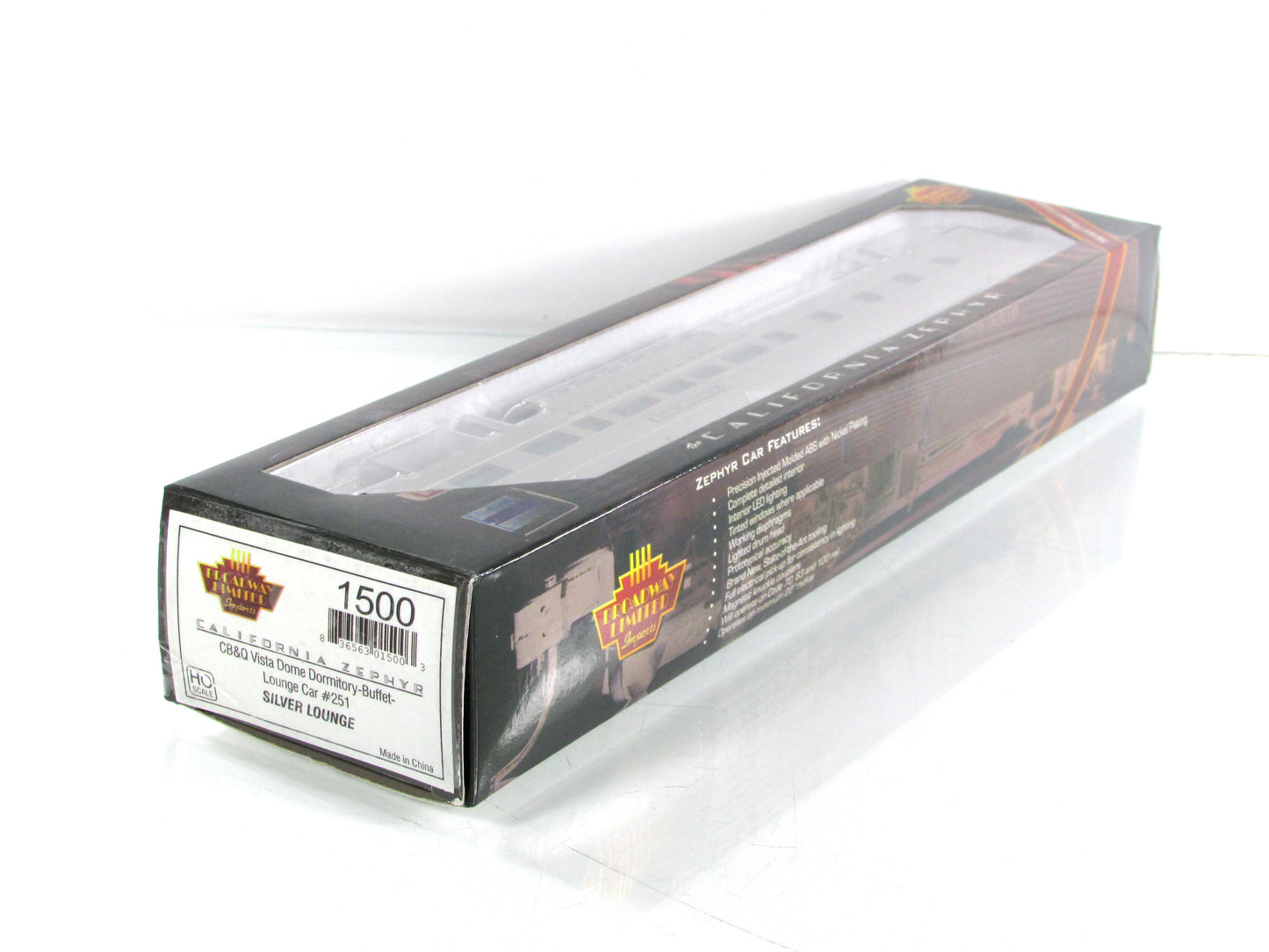 HO Scale ***CB&Q CA ZEPHYR*** SILVER LOUNGE Dome #251 - Broadway 1500, Lighted