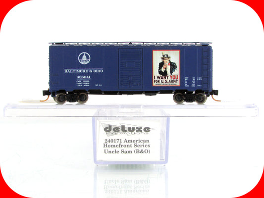N Scale *UNCLE SAM - I WANT YOU for US ARMY* Box Car, B&O 465041 -DELUXE 240171