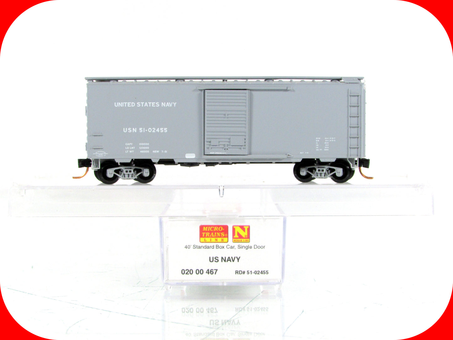 N Scale ***US NAVY*** 40' Box Car - USN 51-02455 - Micro Trains 02000467 **RARE