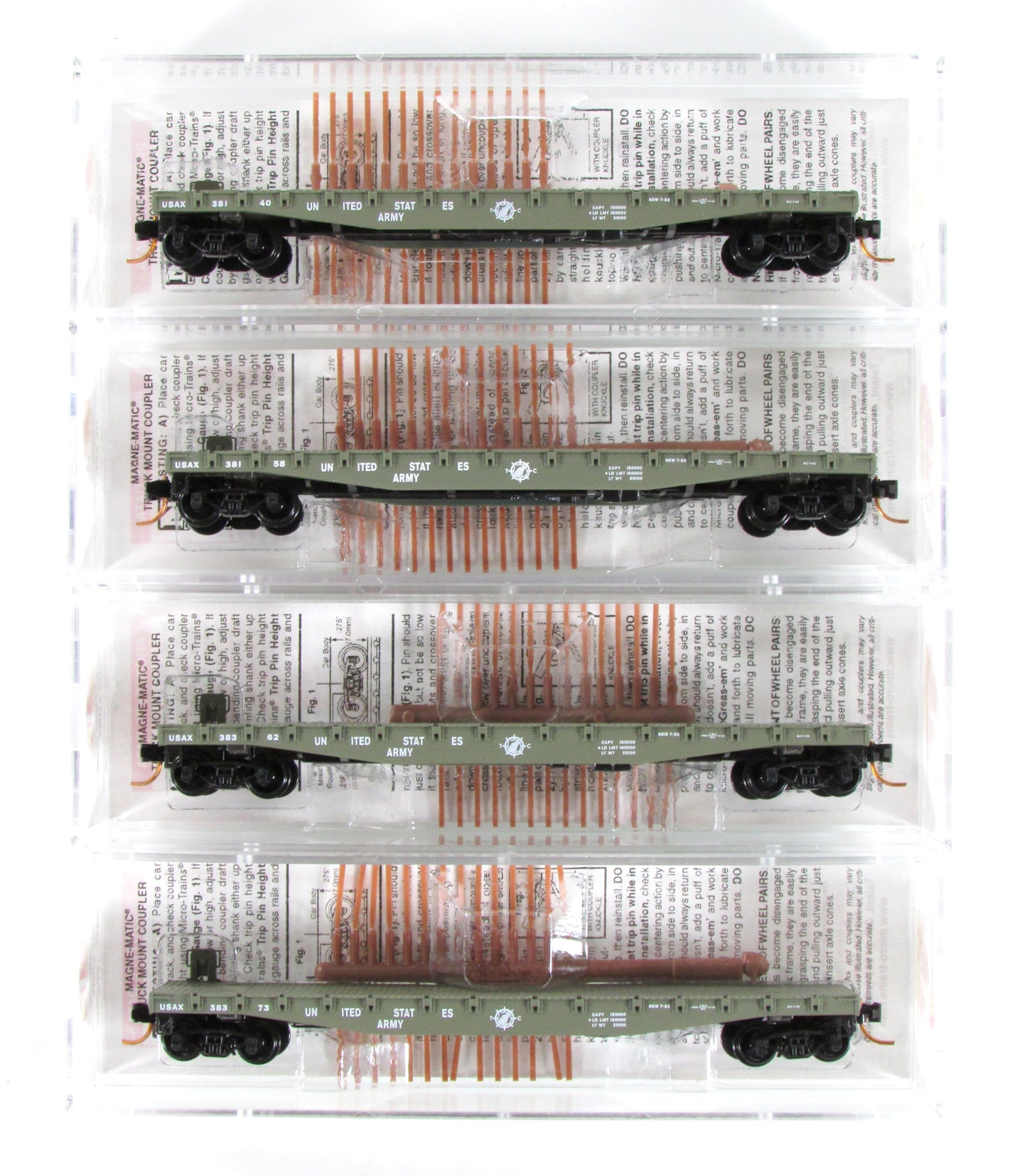 N Scale ***UNITED STATES ARMY*** 50' USAX Flat Car Set - Micro Trains 99300062