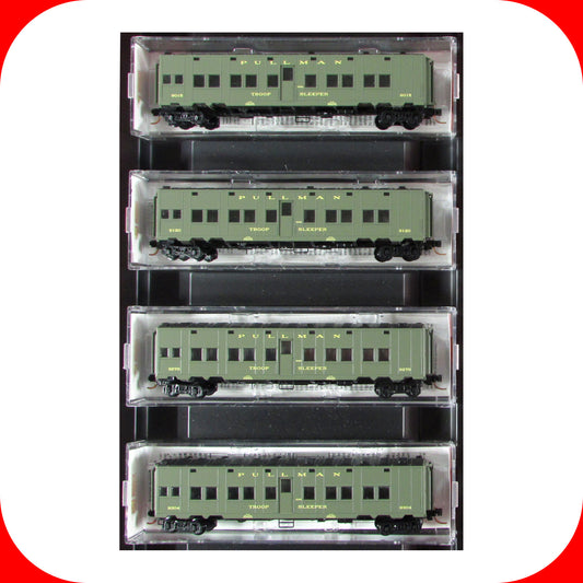 N Scale **WWII US Dept of Defense* Troop Sleeper 4-Pack - Micro Trains 99300058