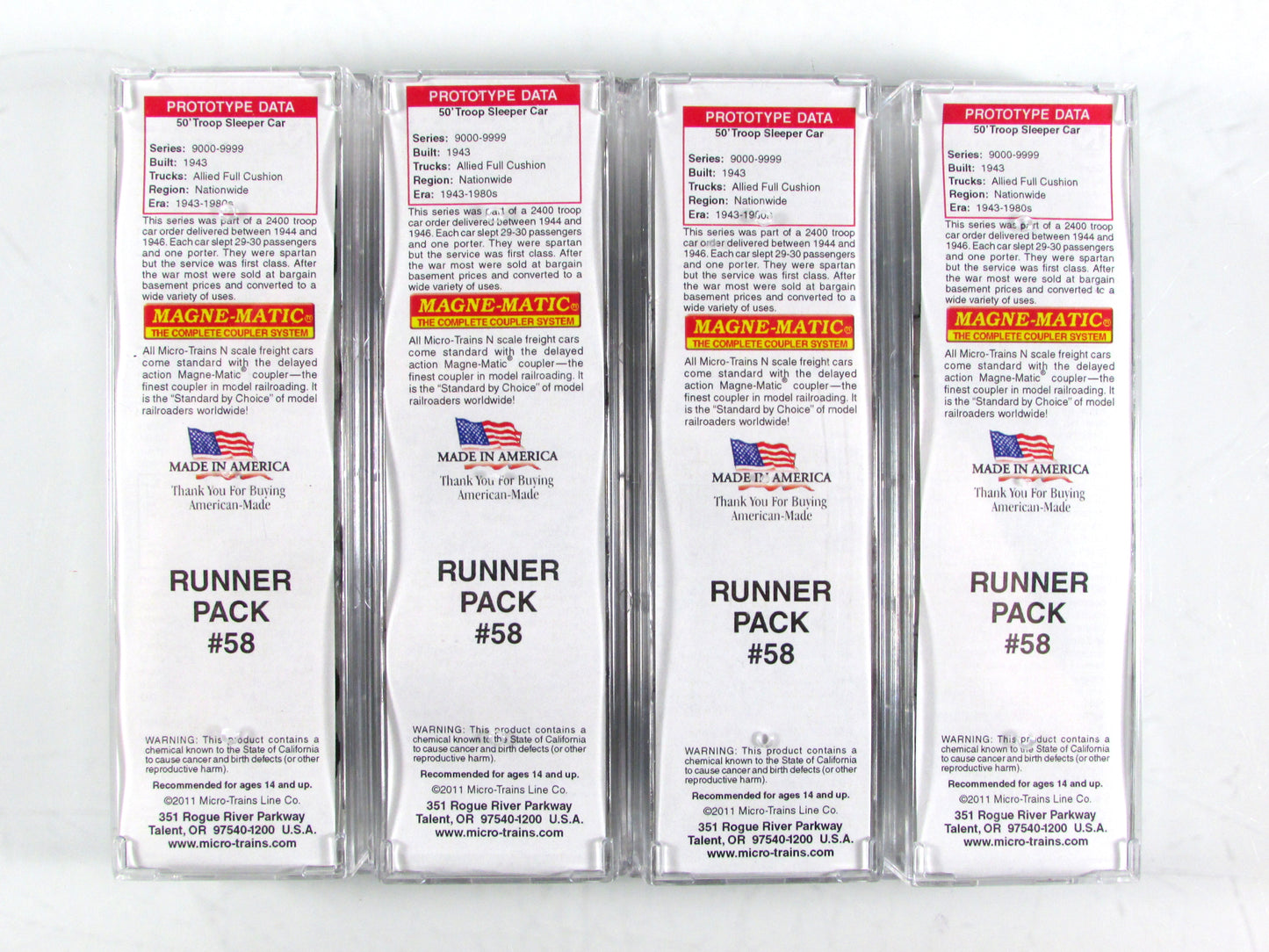N Scale **WWII US Dept of Defense** Troop Sleeper 4-Pack -Micro Trains 99300058