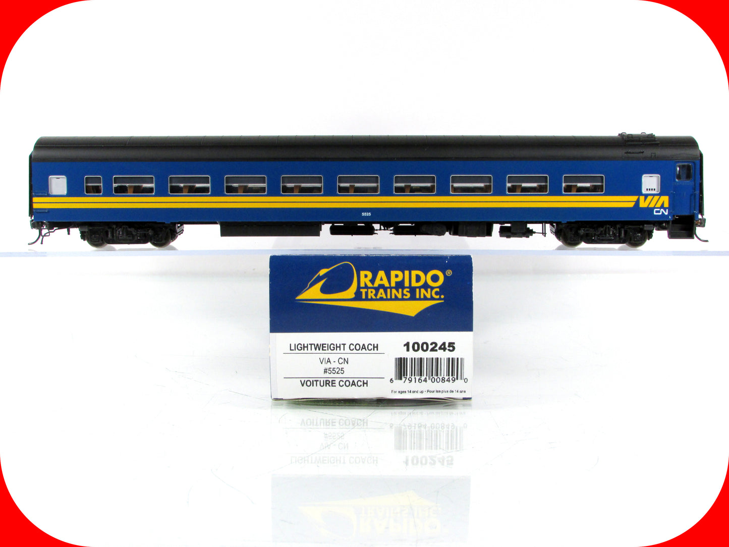 HO Scale *VIA RAIL CANADA* Passenger Coach #5525 - Rapido 100245, Lighted *RARE