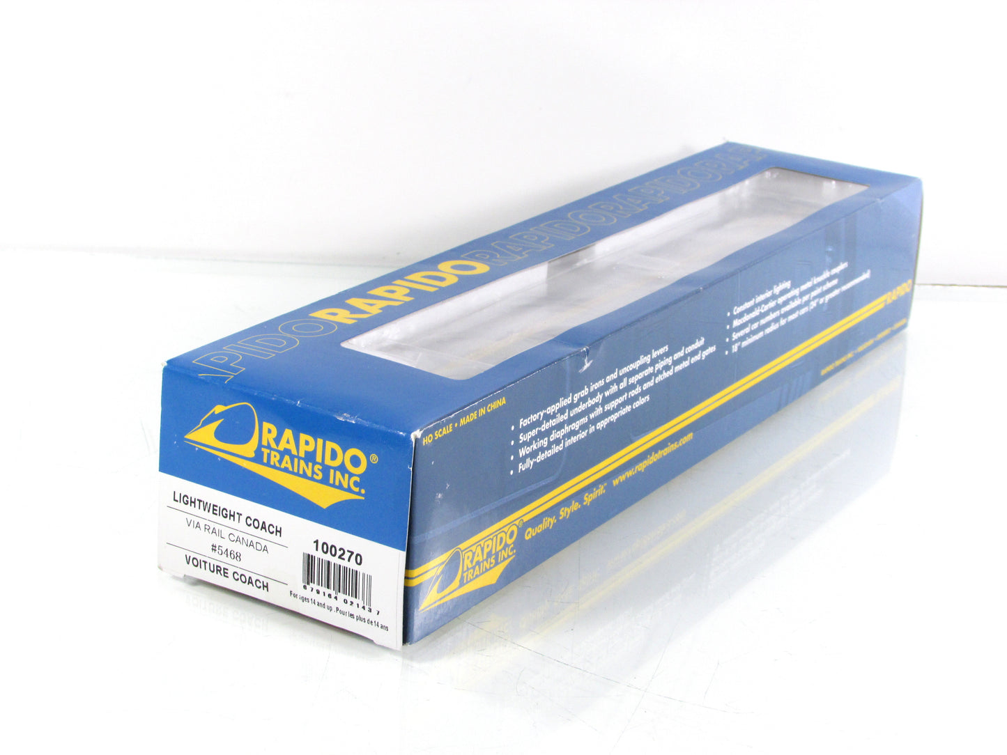 HO Scale *VIA RAIL CANADA* Passenger Coach #5468 - Rapido 100270, Lighted *RARE