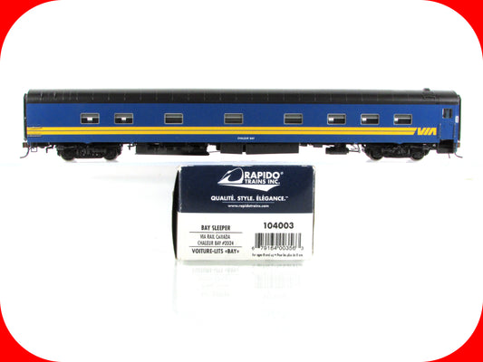 HO Scale *VIA RAIL CANADA* *CHALEUR BAY* Sleeper #2024 - Rapido 104003, Lighted