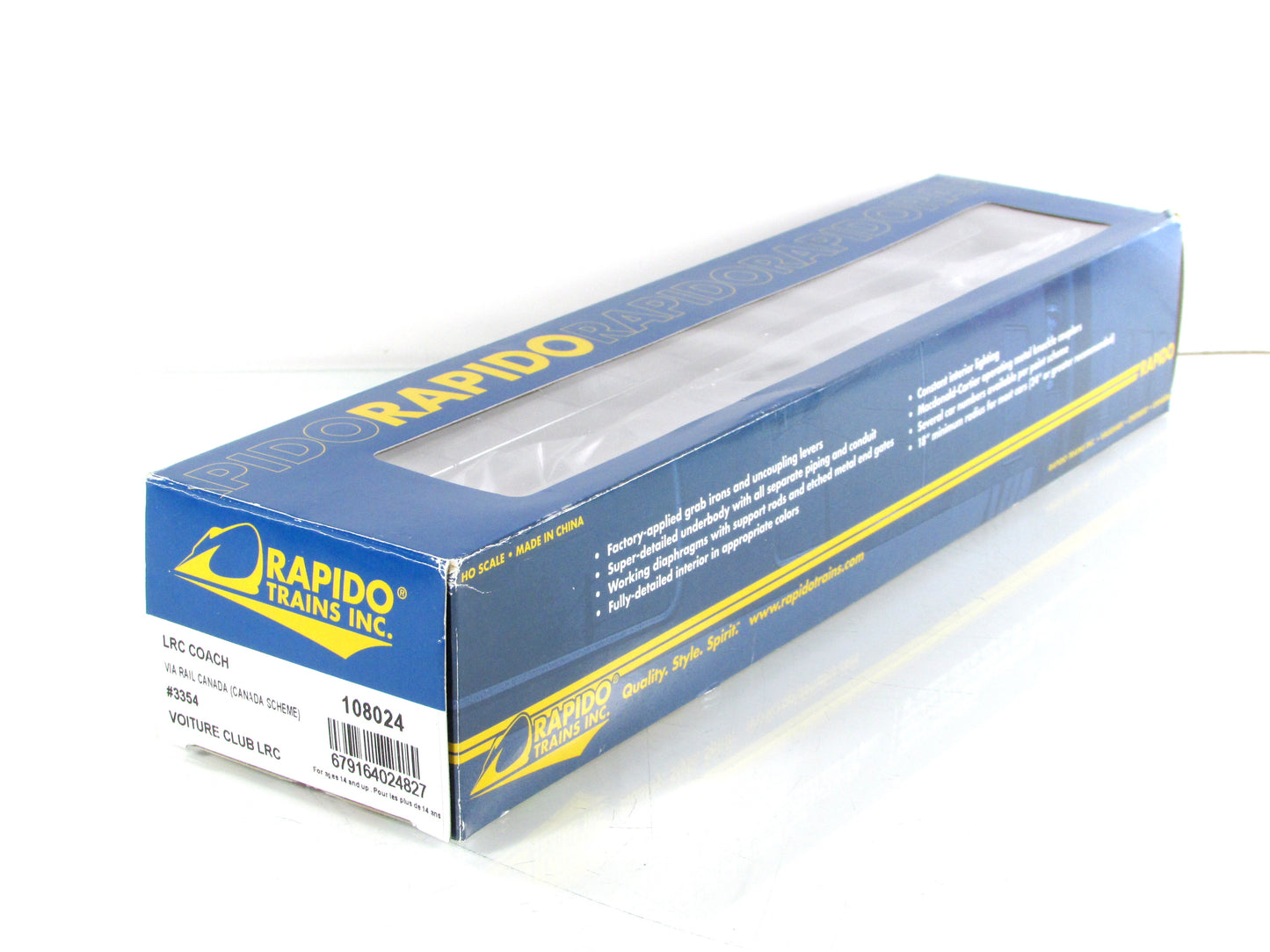 HO Scale ***VIA RAIL CANADA*** LRC Club Coach #3354 ---- Rapido 108024, Lighted