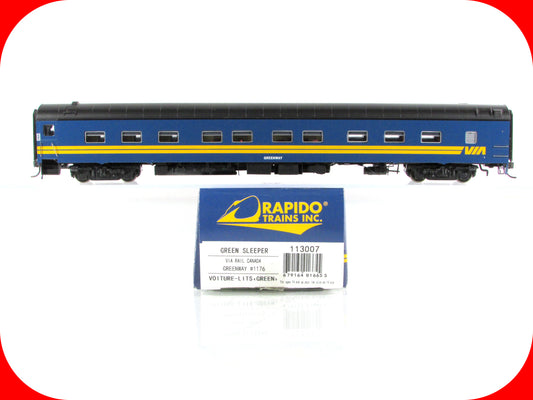HO Scale **VIA RAIL CANADA** *GREENWAY* Sleeper #1176 -- Rapido 113007, Lighted