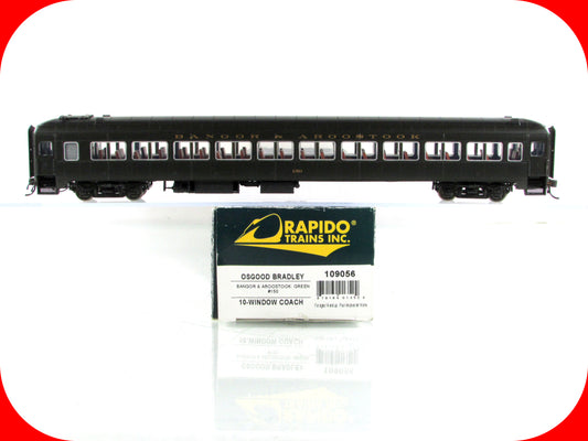 HO Scale *BANGOR AROOSTOOK* Osgood Bradley Coach #150 - Rapido 109056, Lighted
