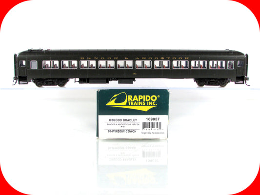 HO Scale *BANGOR AROOSTOOK* Osgood Bradley Coach #151 - Rapido 109057, Lighted