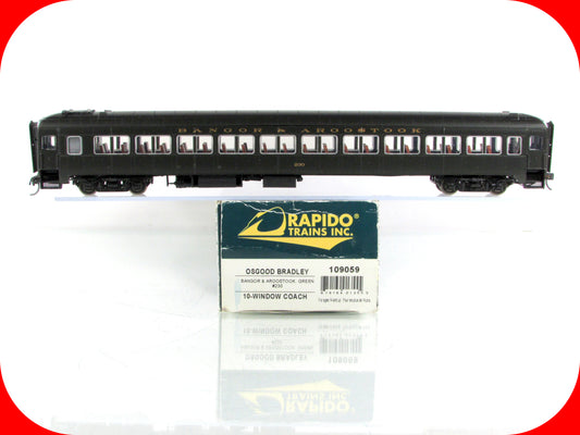 HO Scale *BANGOR AROOSTOOK* Osgood Bradley Coach #230 - Rapido 109059, Lighted