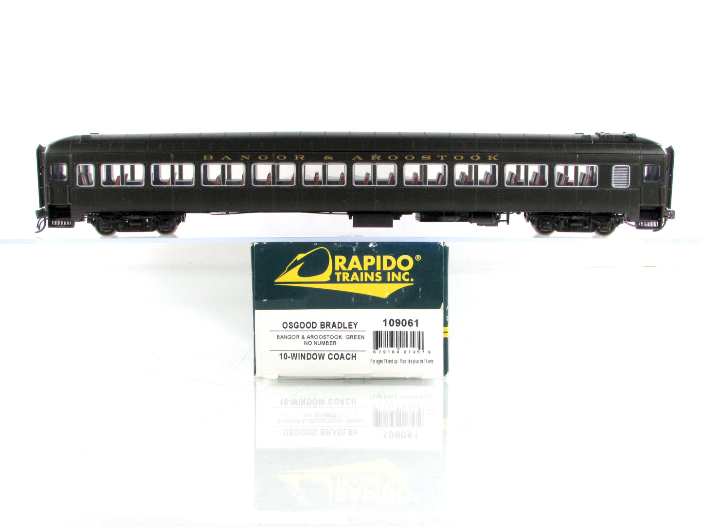 HO Scale ***BANGOR AROOSTOOK*** Osgood Bradley Coach --- Rapido 109061, Lighted